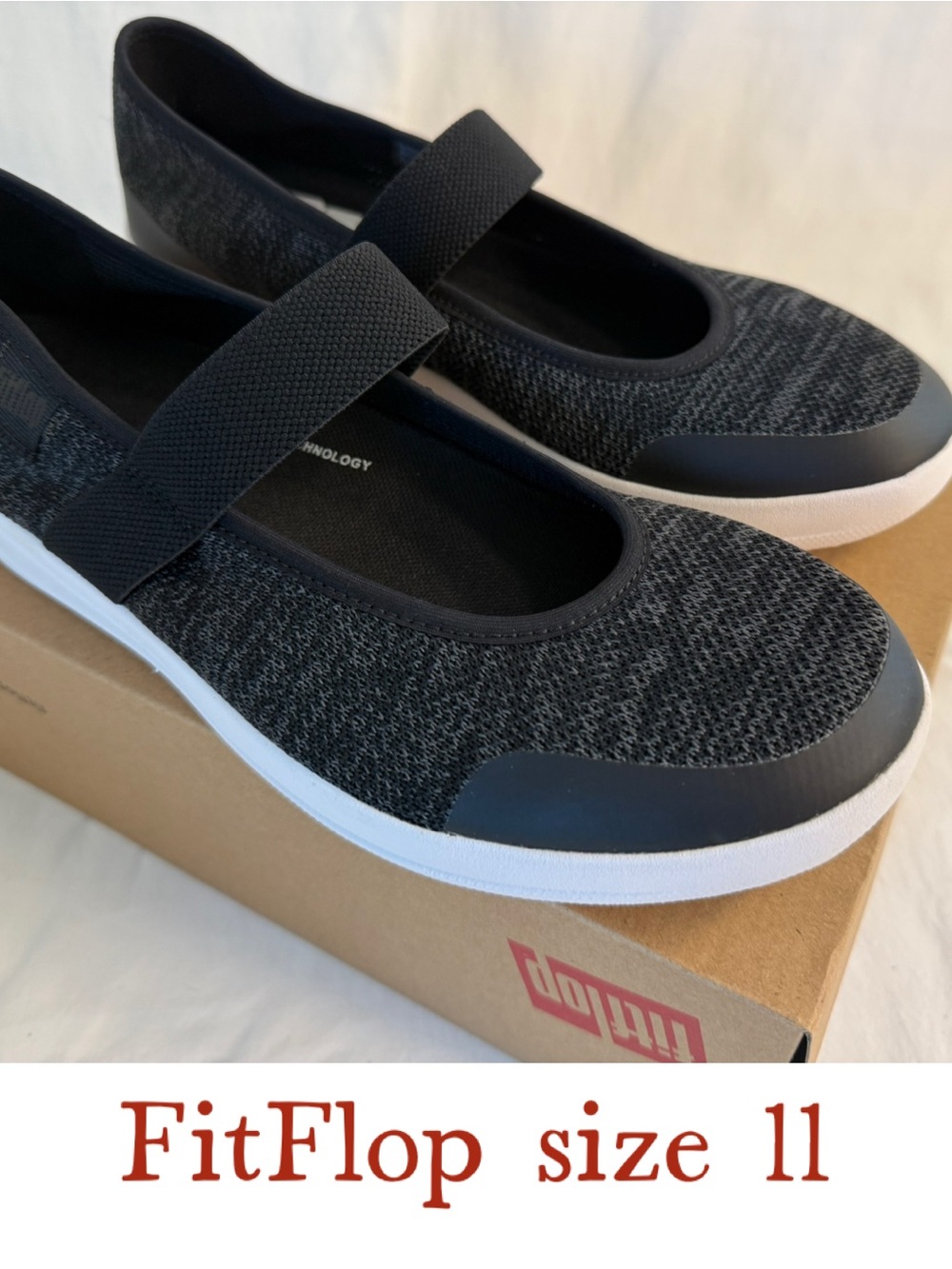 Fitflop Black Knit Mary Jane Slip-On Flats with Strap